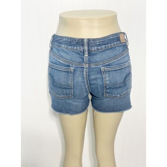 American Eagle Outfitters Super Stretch Shortie Raw Hem Denim Short Blue Size 4 - Picture 5 of 13